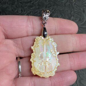 Violin Fiddle or Viola and Flower Mother of Pearl Pendant